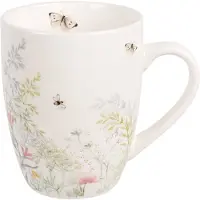 Clayre & Eef Mok 350 ml Wit Porselein Bloemen Drinkbeker Wit Drinkbeker