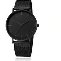 LGT JWLS Vintage Herenhorloge - Luxe Meshband - Helemaal Zwart - Zwarte Wijzerplaat