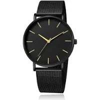 LGT JWLS Vintage Herenhorloge - Luxe Meshband - Zwart met Gouden Wijzers - Zwarte Wijzerplaat
