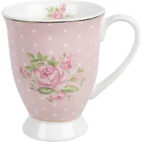 Clayre & Eef Mok 300 ml Roze Paars Porselein Rozen Drinkbeker Roze Drinkbeker