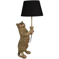 Clayre & Eef Tafellamp Kat 31x24x62 cm Goudkleurig Zwart Polyresin Bureaulamp Goudkleurig Bureaulamp