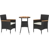vidaXL 3-delige tuin-bistroset met kussens, zwart, polyrotan