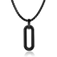 Mendes Herenketting met 3D Ovale Geometrische Hanger - Zwart