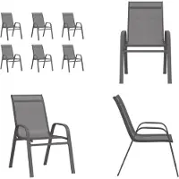 vidaXL Tuinstoelen stapelbaar 6 st textileen stof grijs - Stapelbare Tuinstoel - Stapelbare Tuinstoelen - Stapelstoel - Buitenstoel