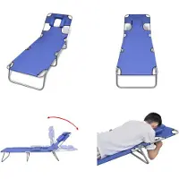 vidaXL Ligbed inklapbaar met hoofdkussen gepoedercoat staal blauw - Ligstoel - Ligstoelen - Lig Stoel - Lig Stoelen