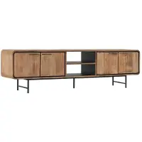 DTP Home TV stand Evo large, 4 doors, 2 open racks,60x225x40 cm, recycled teakwood (Naturel, 225x60x40cm)