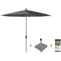 Platinum Riva stokparasol 3 m. rond - Antraciet met voet en hoes