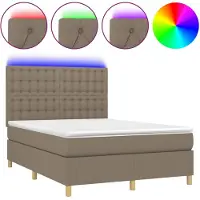 vidaXL Boxspring met matras en LED stof taupe 140x190 cm