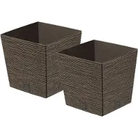 Prosperplast Plantenpot/bloempot - 2x - buiten - kunststof - donkerbruin - Eco wood look - D24 x H24 cm - Plantenpotten