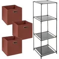 Bathroom Solutions Kastmandjes/opberg mandjes - steenrood - 3x stuks van 29 Liter - In rekje van 34 x 98 cm - Opbergmanden