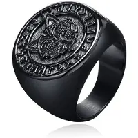Mendes Nordic Ring - Runic Wolf Black-20mm