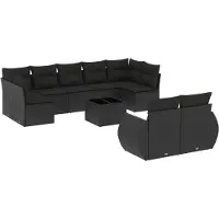 vidaXL 10-delige Loungeset met kussens poly rattan zwart