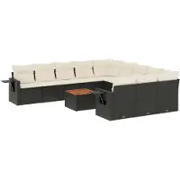 vidaXL 12-delige Loungeset met kussens poly rattan zwart