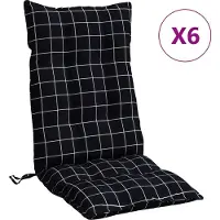 vidaXL Stoelkussens 6 st hoge rug ruitpatroon oxford stof zwart