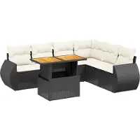 vidaXL 7-delige Loungeset met kussens poly rattan zwart