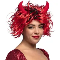 Muovijalelu - Pruik Curly devil Rood - Krullen - Kort - Vrouwen - Duivel - Halloween en Horror