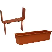 Geli Kunststof plantenbak terracotta rechthoekig 60 cm met 2 verstelbare balkon/muurbeugels - Plantenbakken