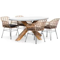 BUITEN living Livorno/Lola dining tuinset | 4 personen | betonlook & wicker + wicker | 200cm ovaal - ovale wicker tuintafel