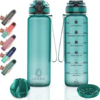 Lekro Waterfles met Tijdmarkeringen - Motiverende Drinkfles Met Fruit Filter en Shake Bal Shaker - 1 Liter BPA-vrij - Sportfles voor Volwassenen en