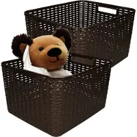 PlasticForte Opbergmand - 2x - Kastmand - rotan kunststof - donkerbruin - 28 Liter - 34 x 40 x 23 cm