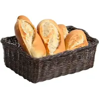 Kesper Brood/fruit mandje - gevlochten kunststof - donkerbruin - rechthoek - L32 x B26 x H11 cm - broodmandjes - serveermandjes - fruitmanden