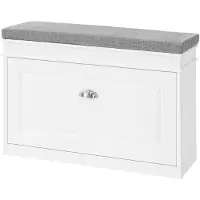 SoBuy Schoenenkast met gestoffeerde zitting - Max. 150 kg - 75 x 24 x 51 cm - Wit/ grijs