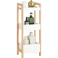SoBuy Badkamerkastje met 3 Vakken - 28x74x20 cm - Hout/Wit