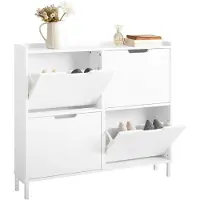 SoBuy Schoenenkast met 4 Kleppen – Schoenenopbergkast voor Hal of Entree – Wit – 100x19x91 cm