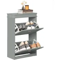 SoBuy Schoenenkast - Incl 2 Kleppen - Schoenenrek - 4 Planken - Grijs - 54x82x24cm - FSR78-HG