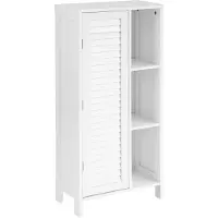 SoBuy Badkastje smal, 48x24x96 cm | Badkastje met lamellentuur en opbergruimte, ruimtebesparende badkamerkast voor kleine badkamers en toiletten, wit, model BZR39-W