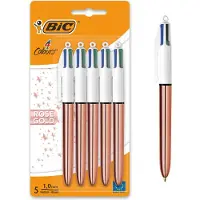 BIC Rose Gold 4 Kleuren pen - Balpen - Klikmechanisme - Pennen - Medium Punt (1mm) - Pen - 5 Stuks