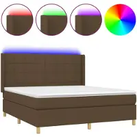 vidaXL Boxspring met matras en LED stof donkerbruin 180x200 cm