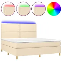 vidaXL Boxspring met matras en LED stof crèmekleurig 180x200 cm