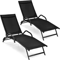 Costway Ligbed set van 2 - Max. 160 kg - Stof + Staal - Zwart