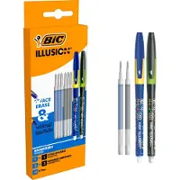 BIC Illusion Uitwisbare Balpen - Blauwe en Zwarte Pen met 6 Navullingen - Medium Punt 0,7 mm - 2 stuks