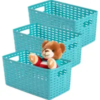 PlasticForte Opbergmand - 3x - Kastmand - rotan kunststof - turquoise blauw - 5 Liter - 15 x 28 x 13 cm