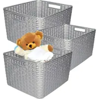 PlasticForte Opbergmand - 3x - Kastmand - rotan kunststof - zilver - 28 Liter - 34 x 40 x 23 cm