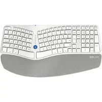 Delux GM901D Draadloos Ergonomisch Gesplitst toetsenbord - Bluetooth 4.0 + 2.4ghz - kunstlederen polssteun - QWERTY/US - Wit
