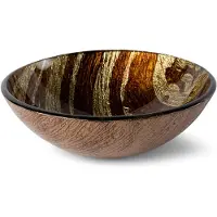Luca Waskom sanitair vetro rond 42x42x14,5 gehard glas incl. Wastafelhouder wood
