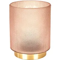 Home Deco Factory Tafellamp met goudkleurige voet en reliëf glazen roze kap