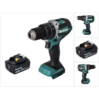 Makita Boormachine + slagboor, DHP 484 T1 Accu klopboormachine 18 V 54 Nm Brushless + 1x accu 5.0 Ah - zonder lader (Oplaadbare batterij)