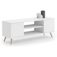 KOBI TV-meubel - houten poten - wit - 155x40x50 cm