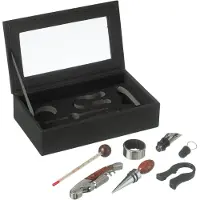 J-Line doos 6 wijnaccessoires - kunstleder - zwart