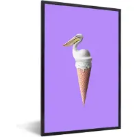 PosterMonkey Fotolijst incl. Poster - IJs - Vogel - Pelikaan - Wit - IJshoorn - 60x90 cm - Posterlijst