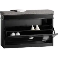 SoBuy Schoenenkast met gestoffeerde zitting - MDF - Max. 150 kg - 75 x 24 x 51 cm - Zwart/ Grijs