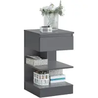 SoBuy Bijzettafel met Lade en Planken, Grijs, 39x65x39 cm
