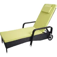 Mendler Poly-rattan ligstoel Carrara, relaxligstoel tuinligstoel, aluminium ~ antraciet, kussens lichtgroen
