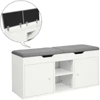 SoBuy Schoenenbank met 2 Kasten - Max. 150 kg - 100 x 34 x 48 cm - Wit/ Grijs
