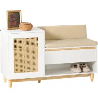 SoBuy FSR128-W Schoenenbank - 1 Deur - 1 Lade - Open Vak - 100 x 35 x 60 cm - Wit