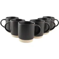 OTIX Koffiekopjes - Theemokken - Koffietassen - Set van 6 - Zwart - 310 ml - Aardewerk